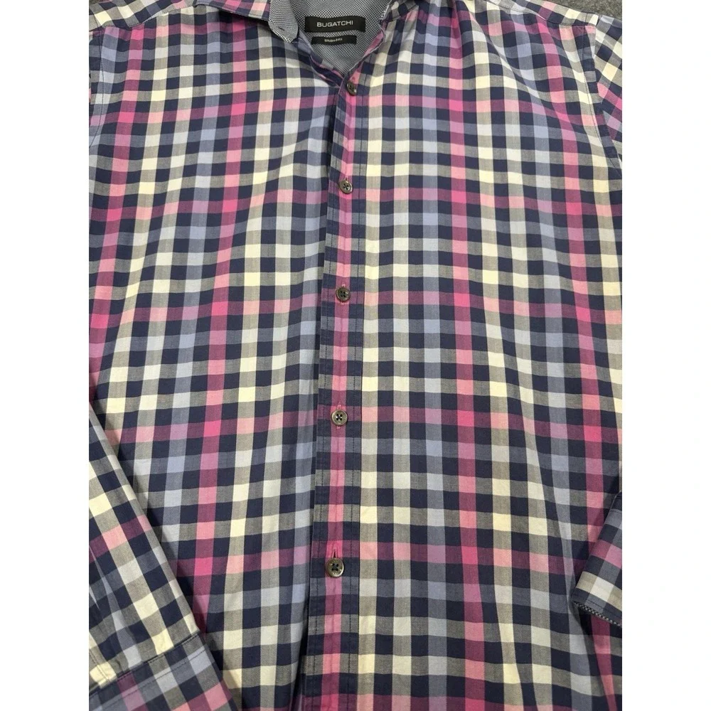 Bugatchi Shaped Fit Plaid‎ Herringbone Long Sleeve Button Down Shirt Small